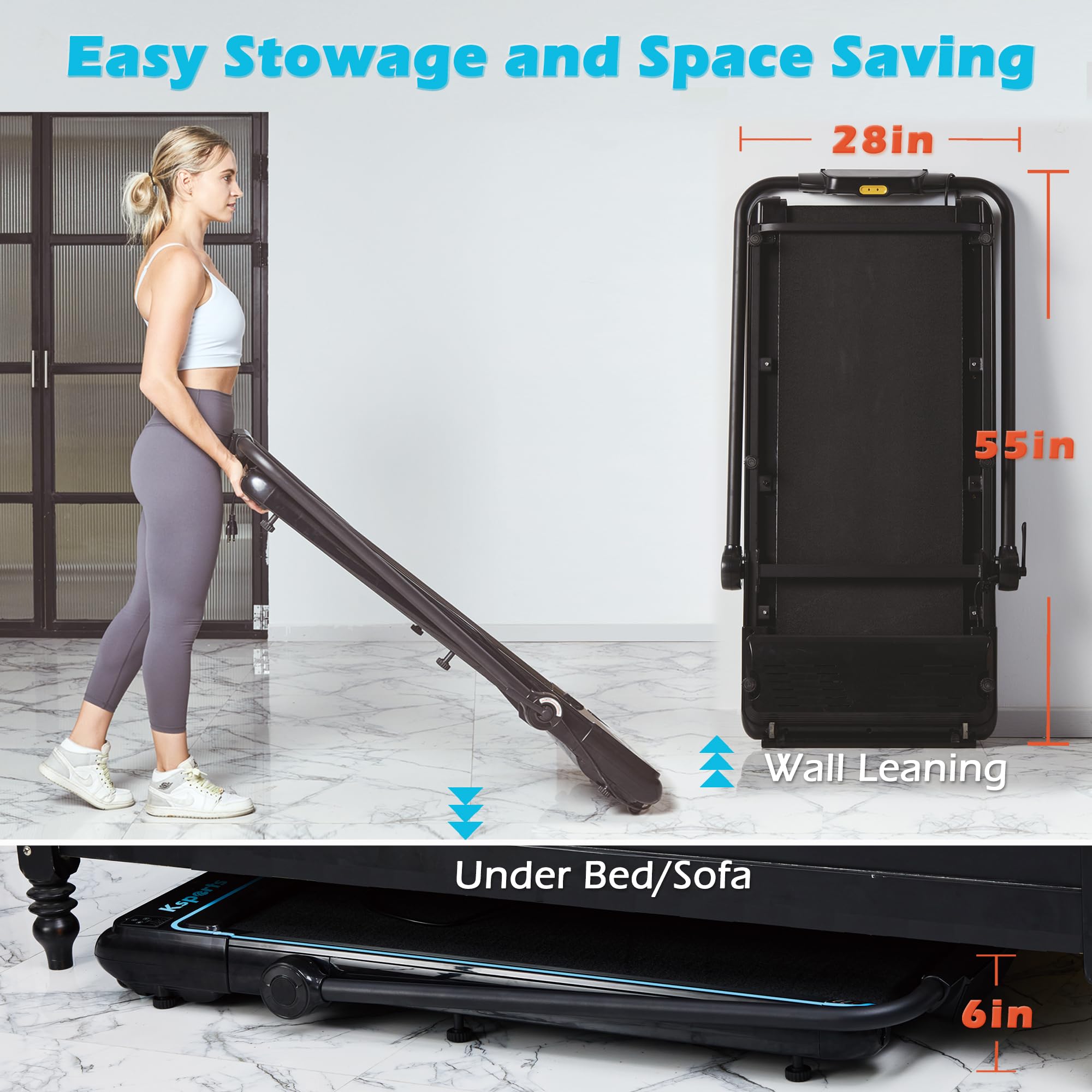 Ksports 3 in 1 Folding Treadmill, Blue (KSU3002)