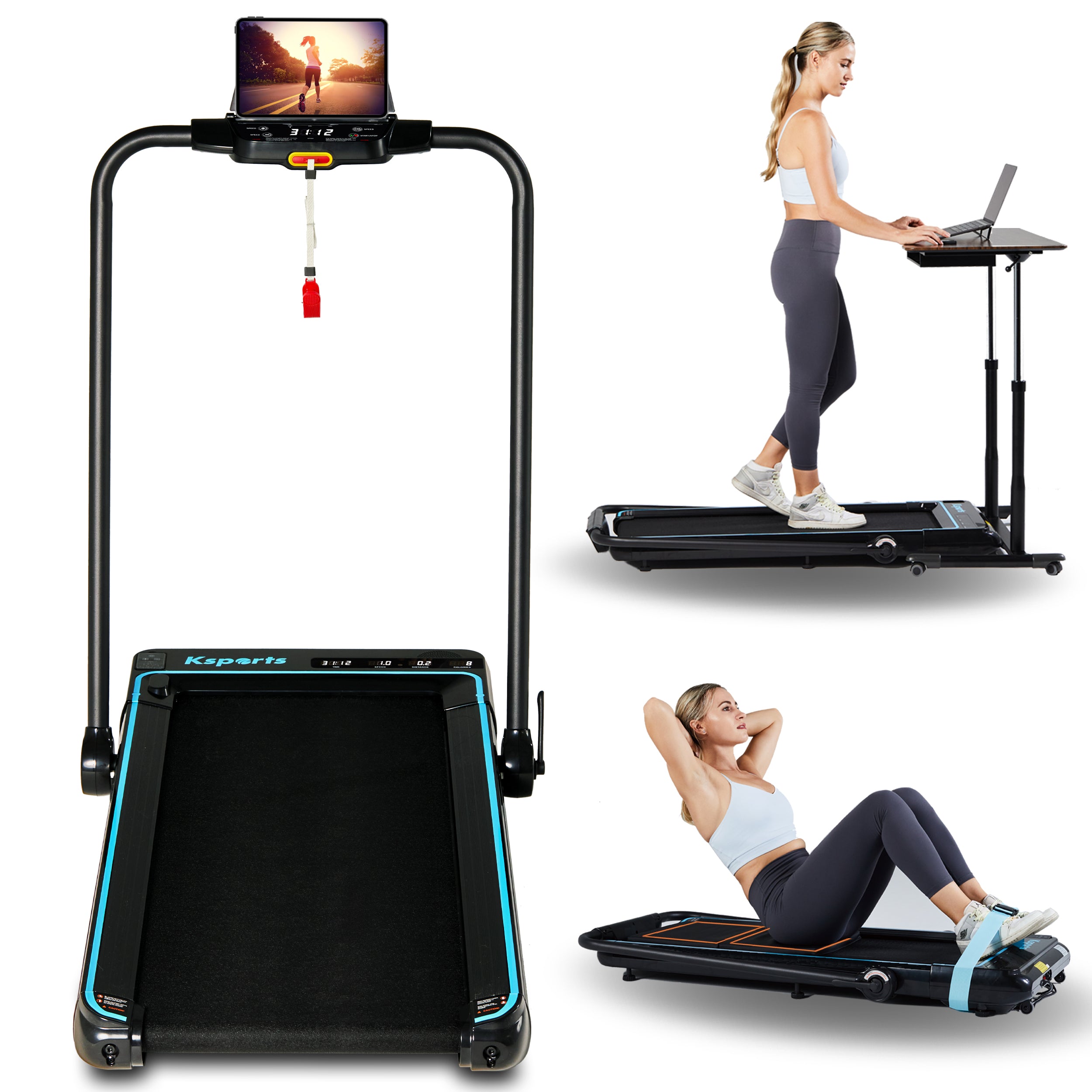 Ksports 3 in 1 Folding Treadmill, Blue (KSU3002)