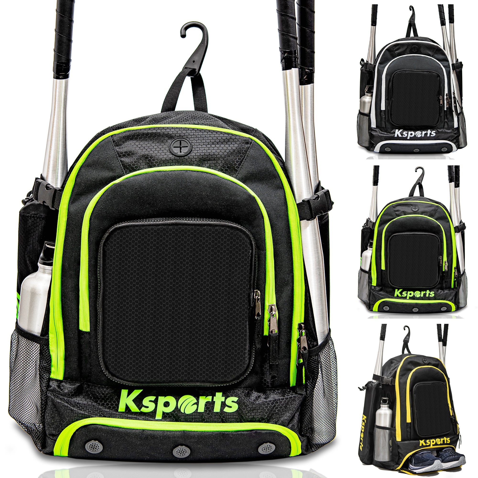 Ksports Baseball Backpack Black with Green Zipper (KSU6003)