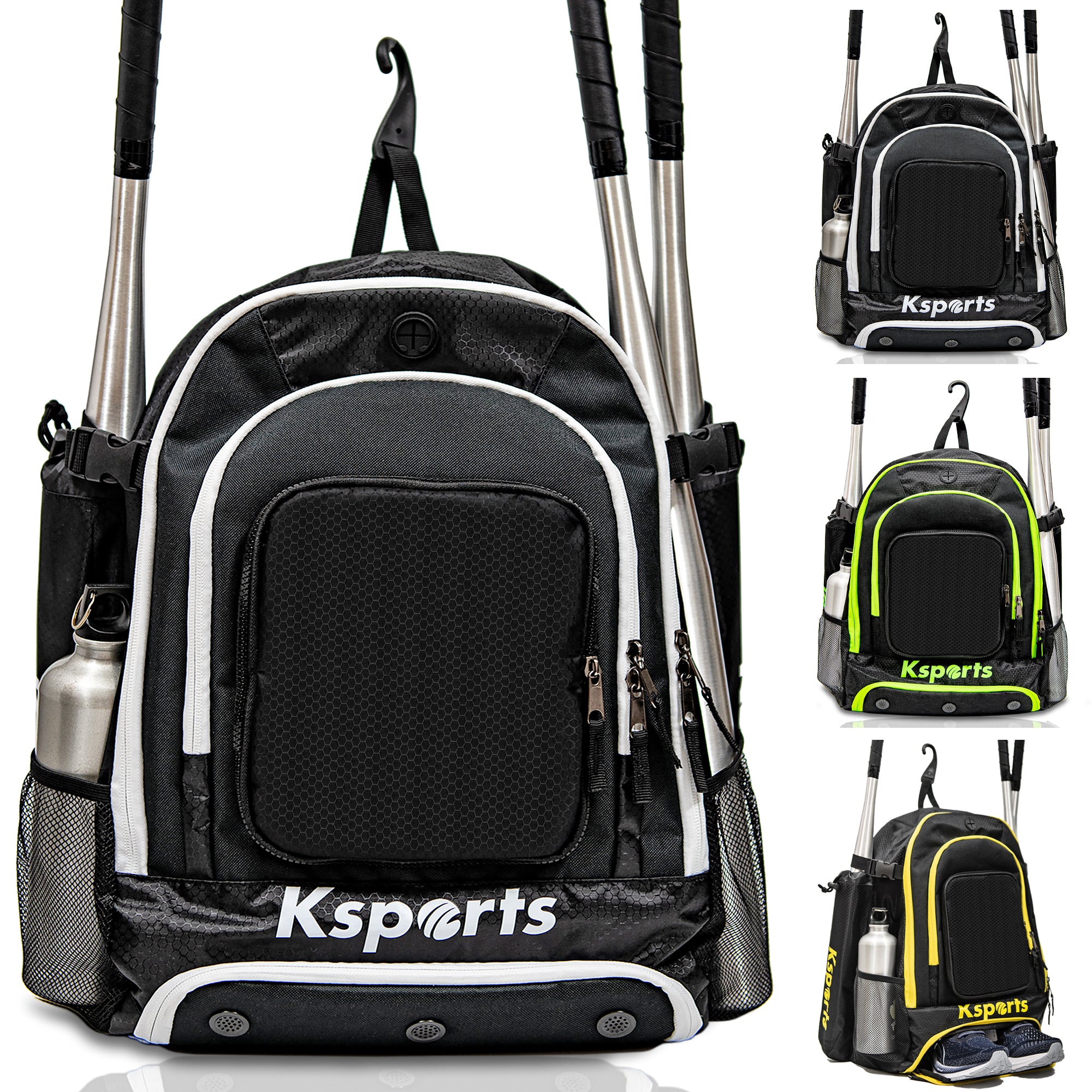 Ksports Baseball Backpack Black with White Zipper (KSU6002)