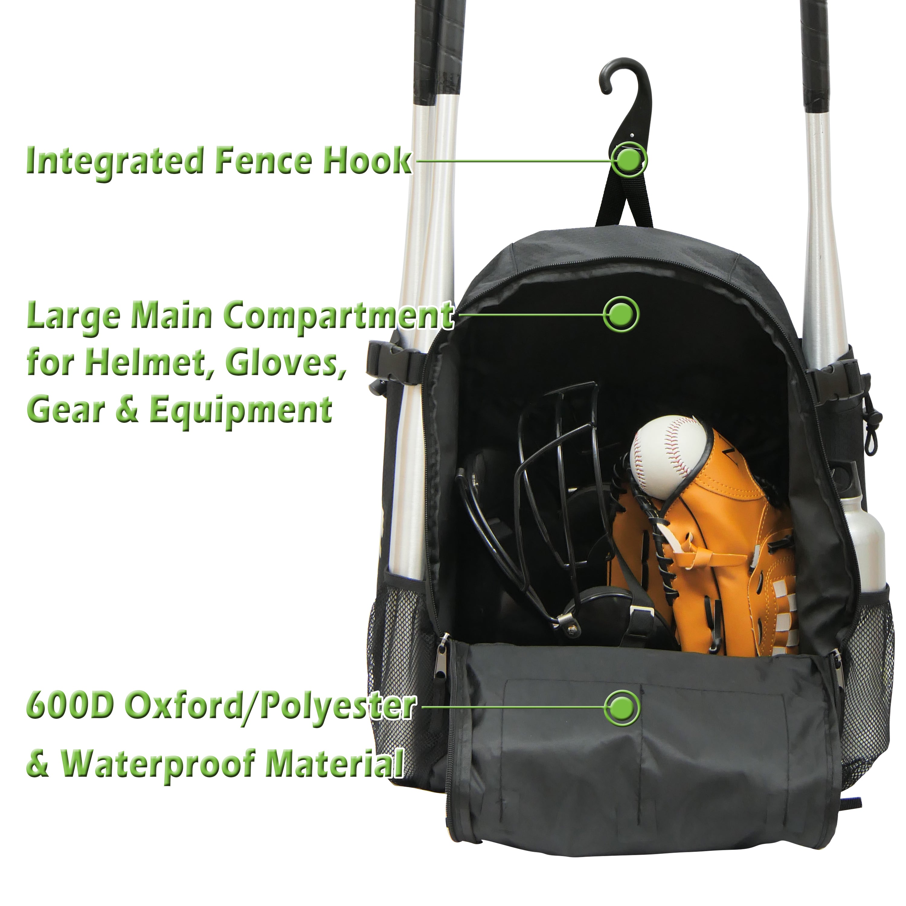 Ksports Baseball Backpack Black & Green (FS1003)