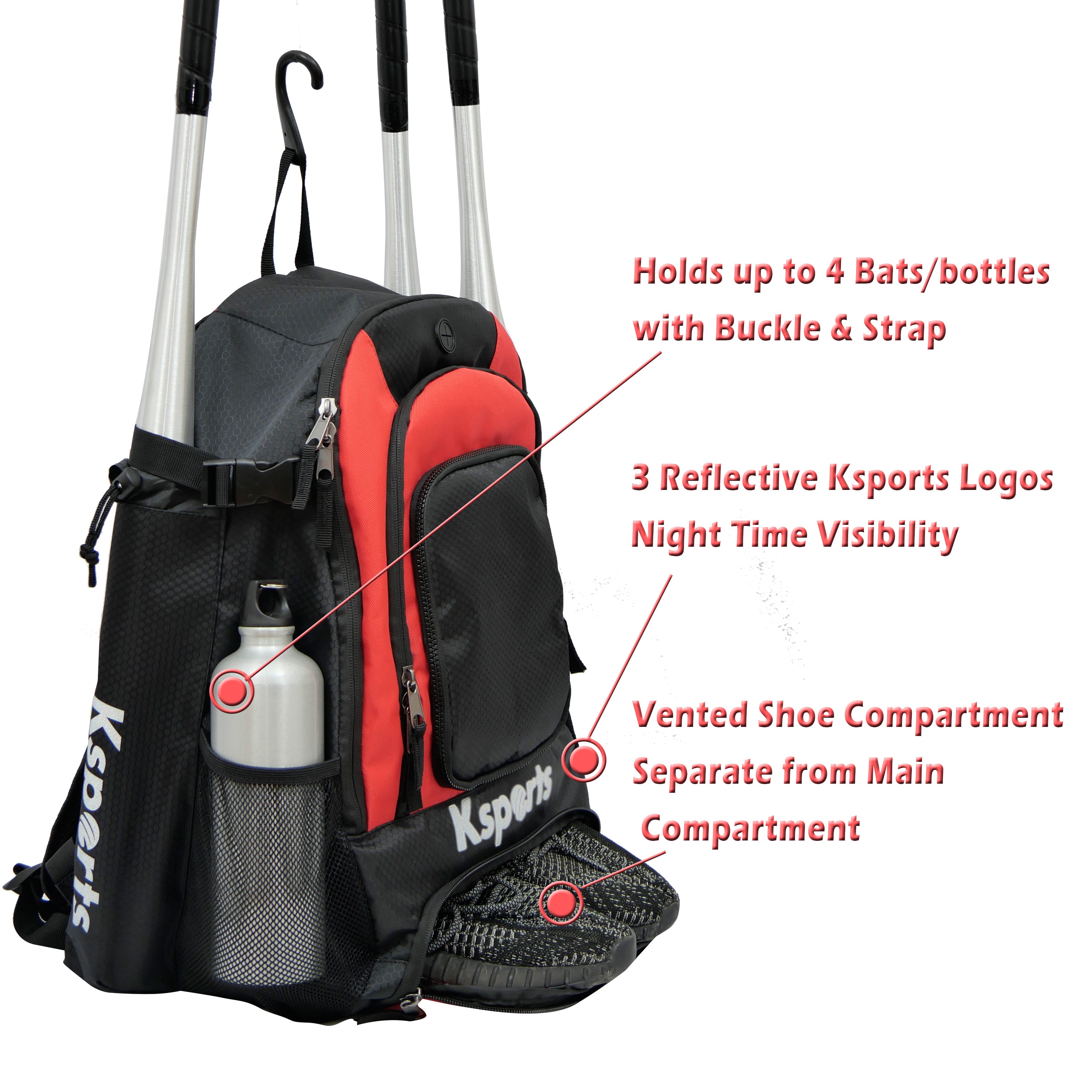 Ksports Baseball Backpack Black & Red (FS1001)