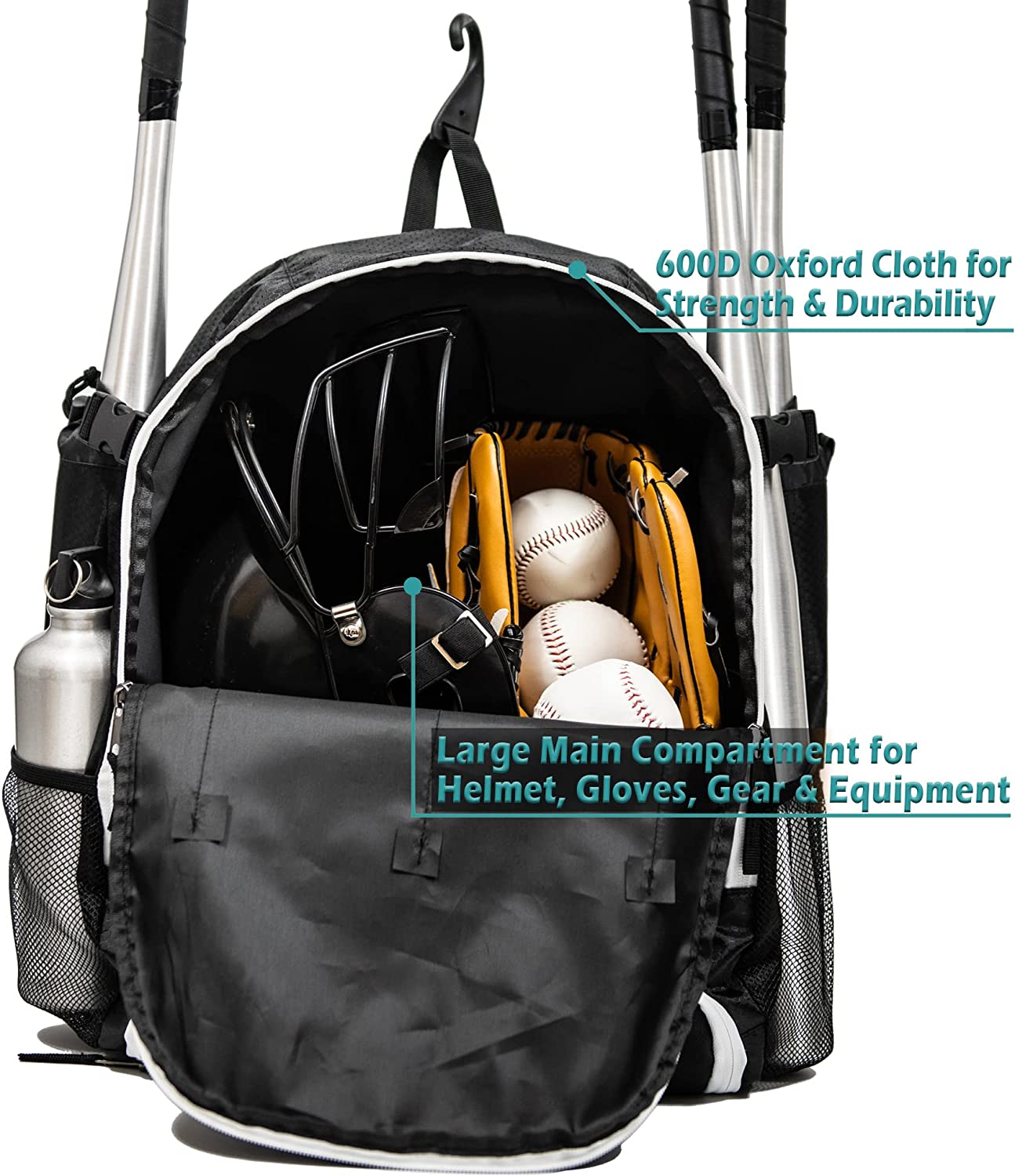 Ksports Baseball Backpack Black with White Zipper (KSU6002)