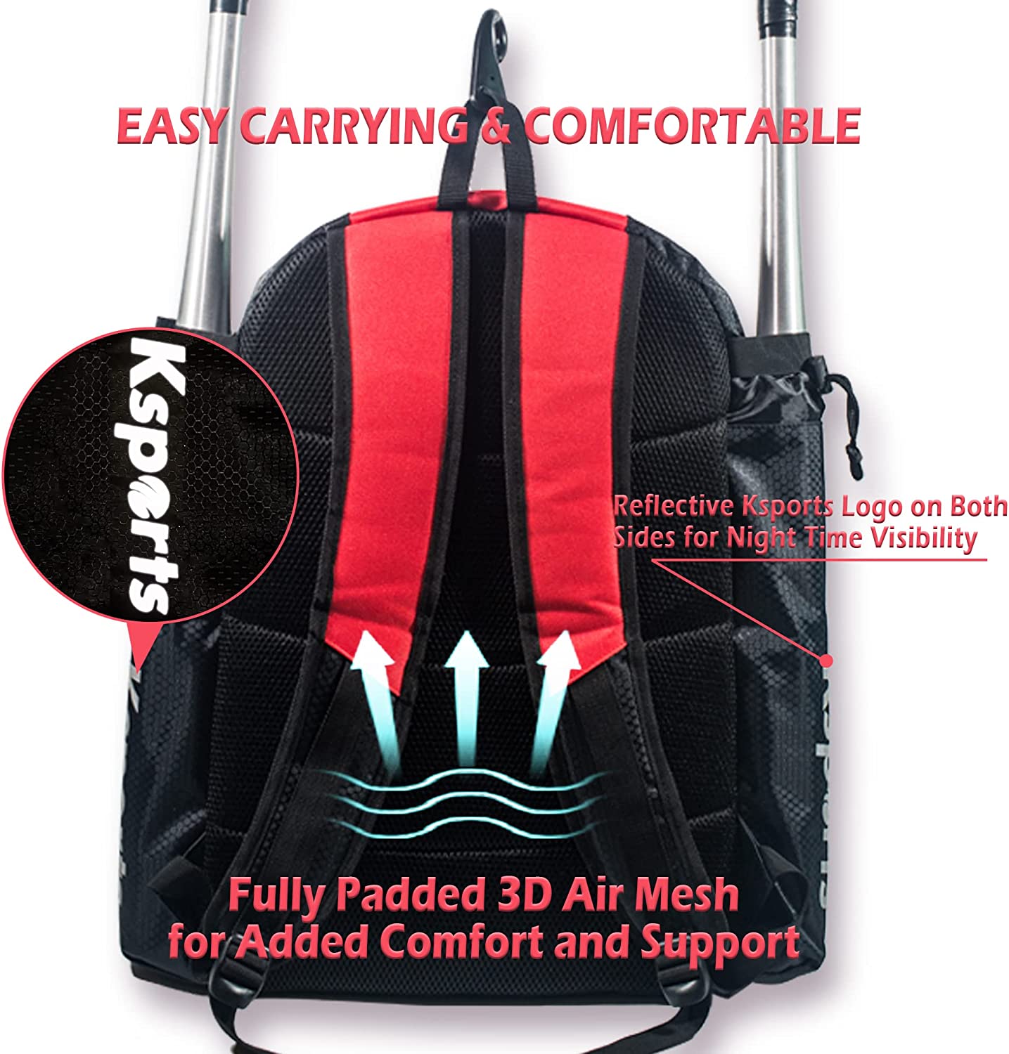 Ksports Baseball Backpack Black & Red (FS1001)