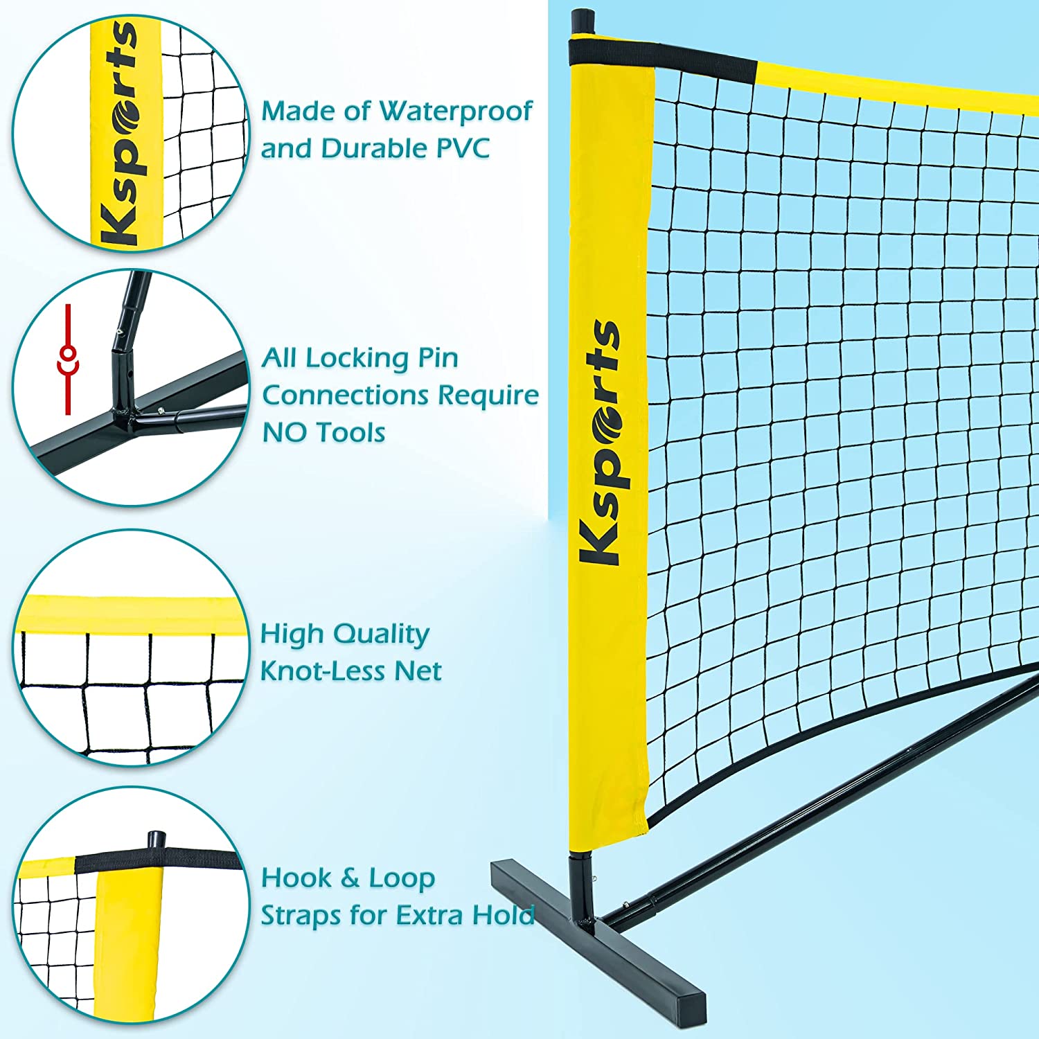 Ksports Regulation Size Pickleball Net 22 Feet Yellow (KSU9002)