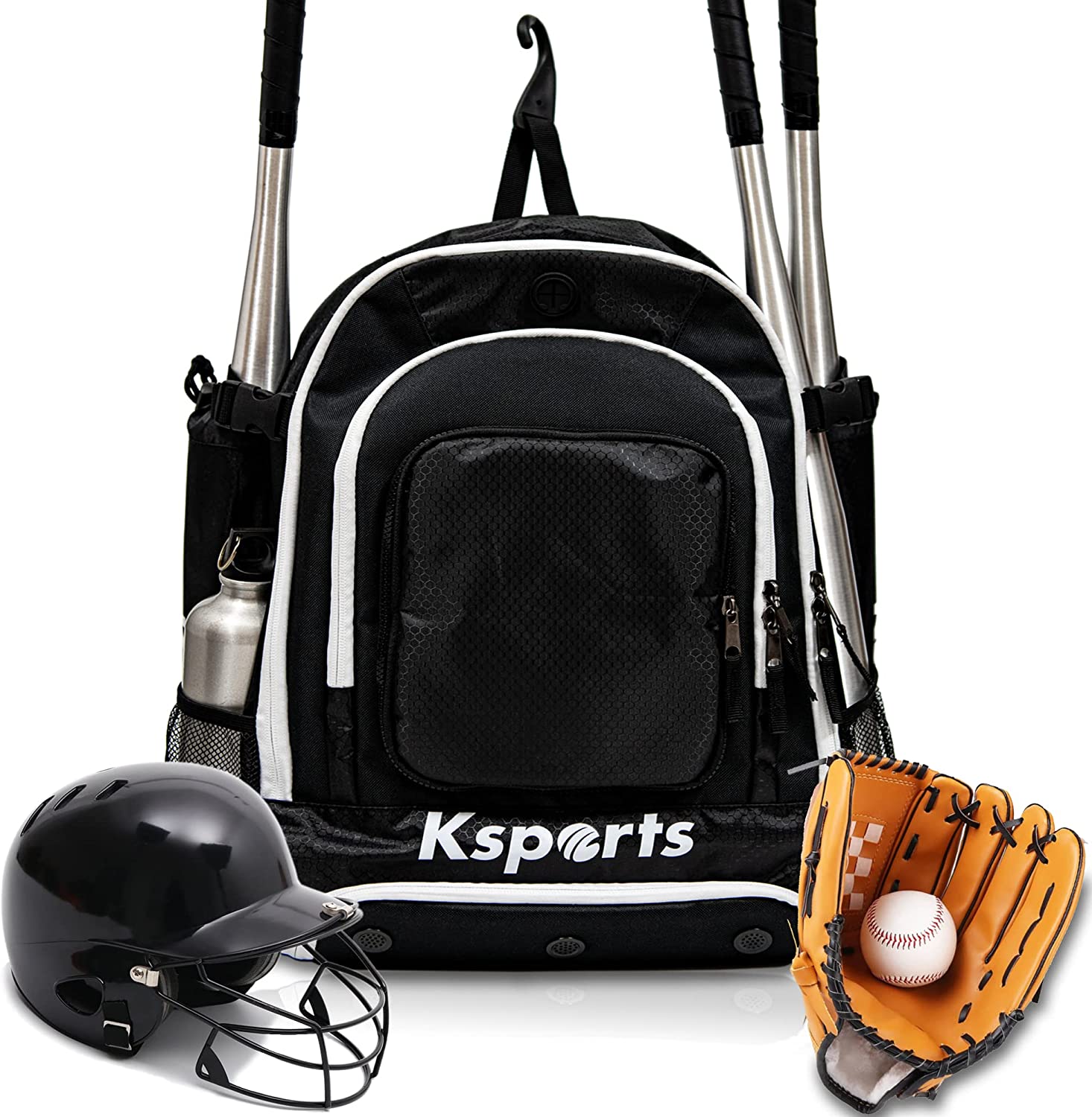 Ksports Baseball Backpack Black with White Zipper (KSU6002)