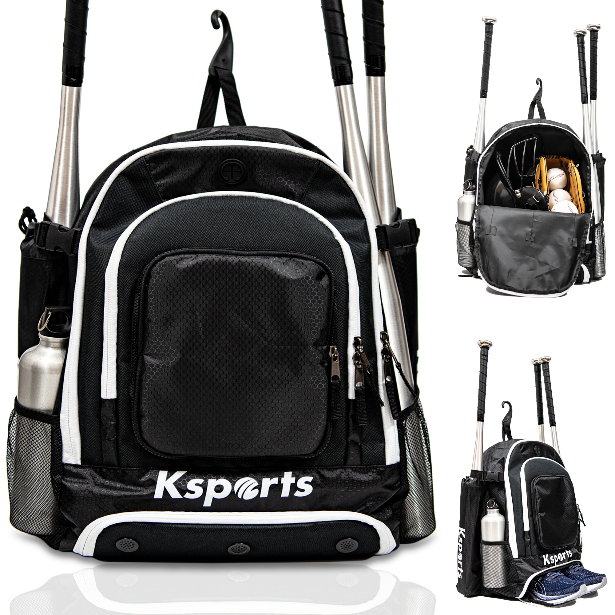 Ksports Baseball Backpack Black with White Zipper (KSU6002)