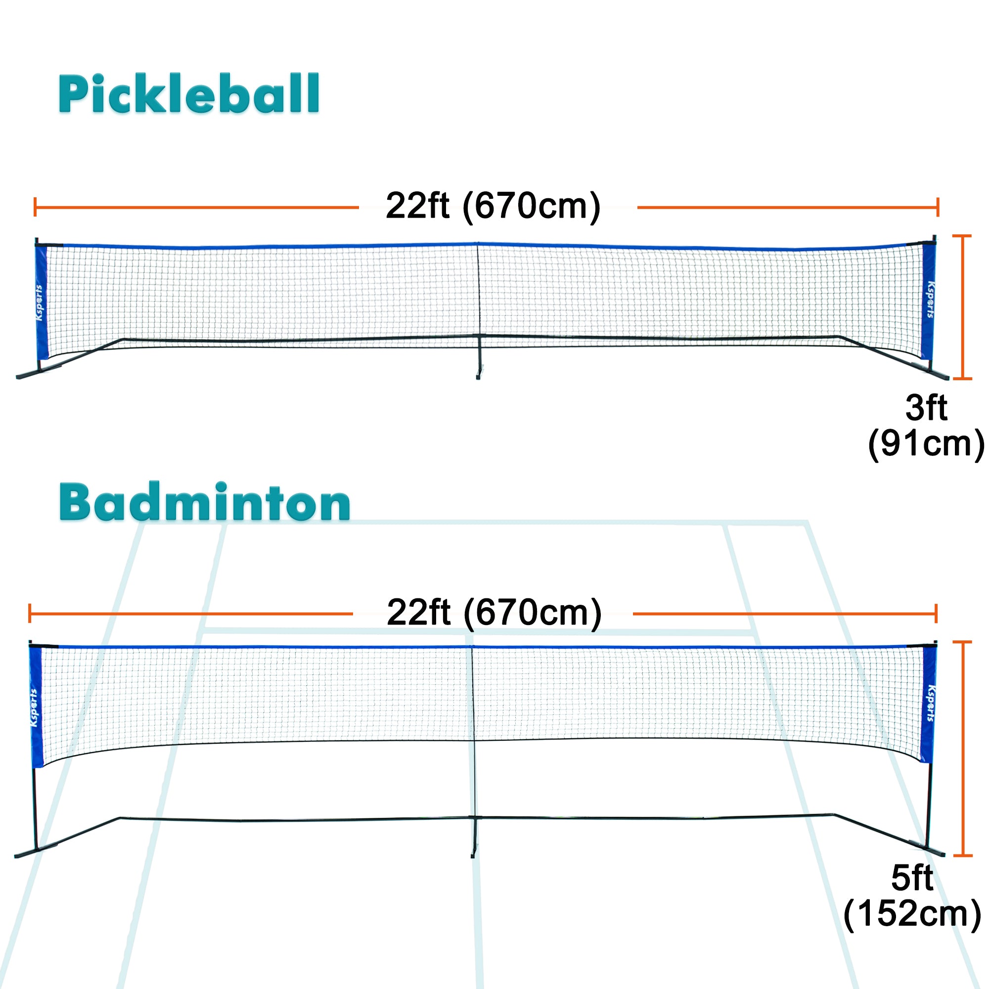 Ksports Regulation Size Pickleball Net 22 Feet Blue (KSU9003)