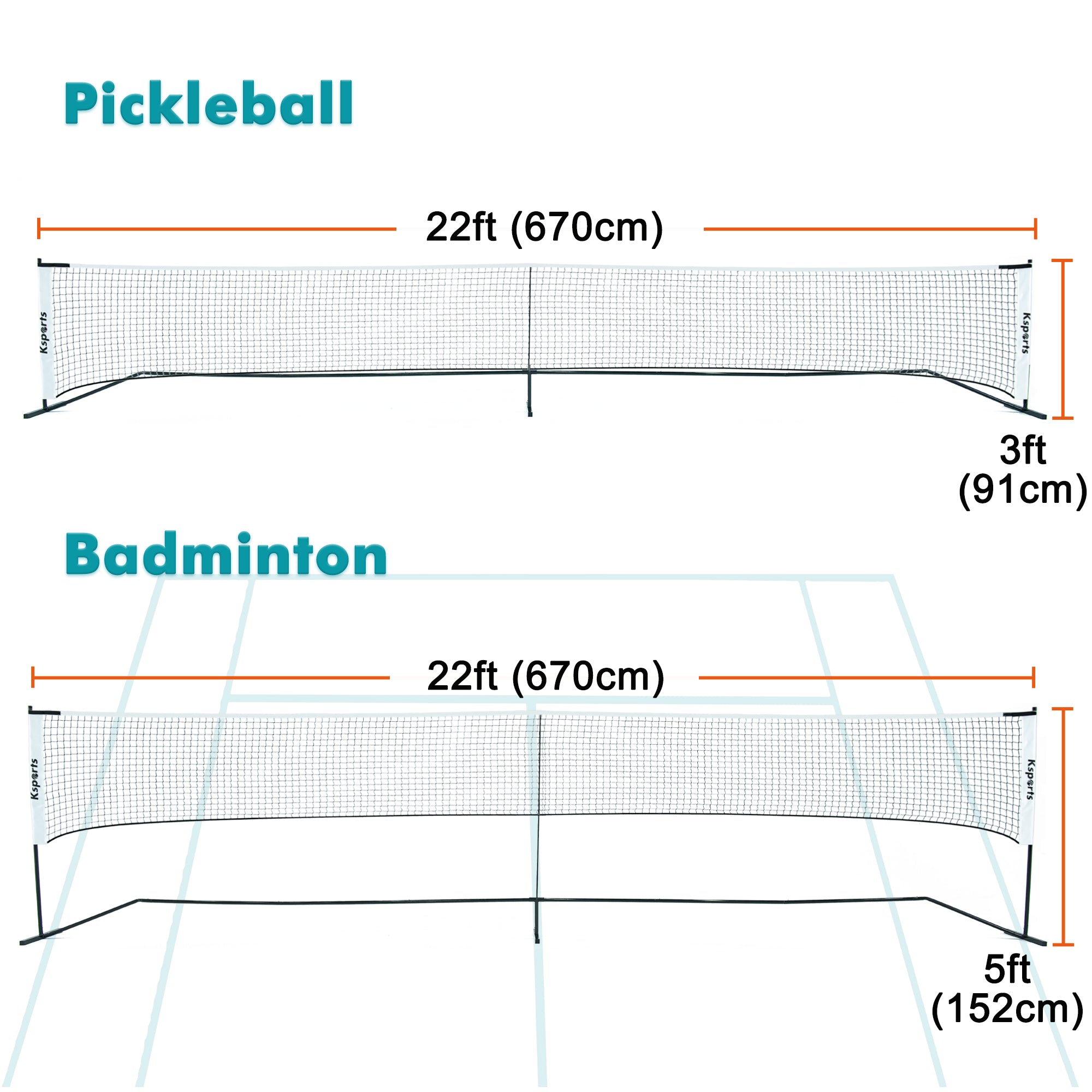 Ksports Regulation Size Pickleball Net 22 Feet White (KSU9001)