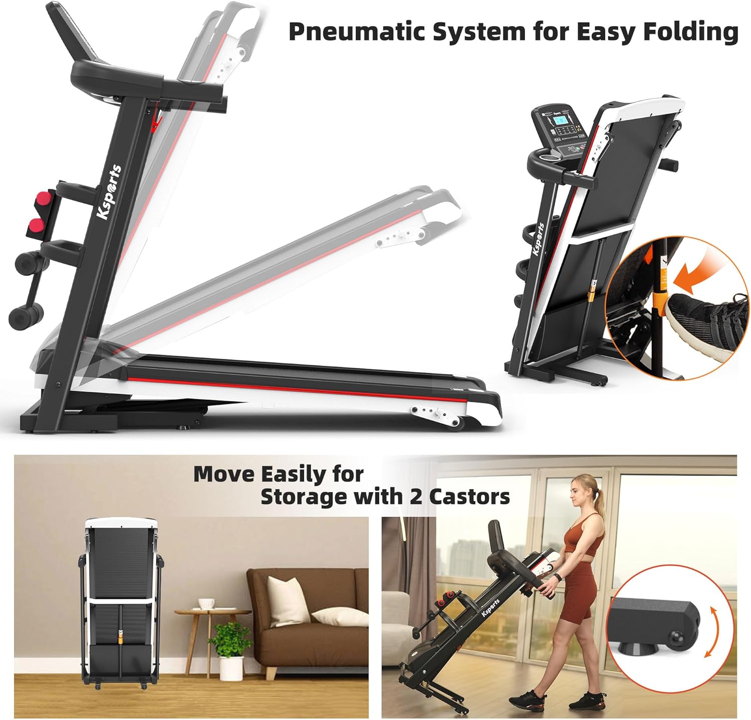 Ksports Multi-functional Treadmill Bundle - Model AEP1001 (2.0HP/Max: 220lbs)