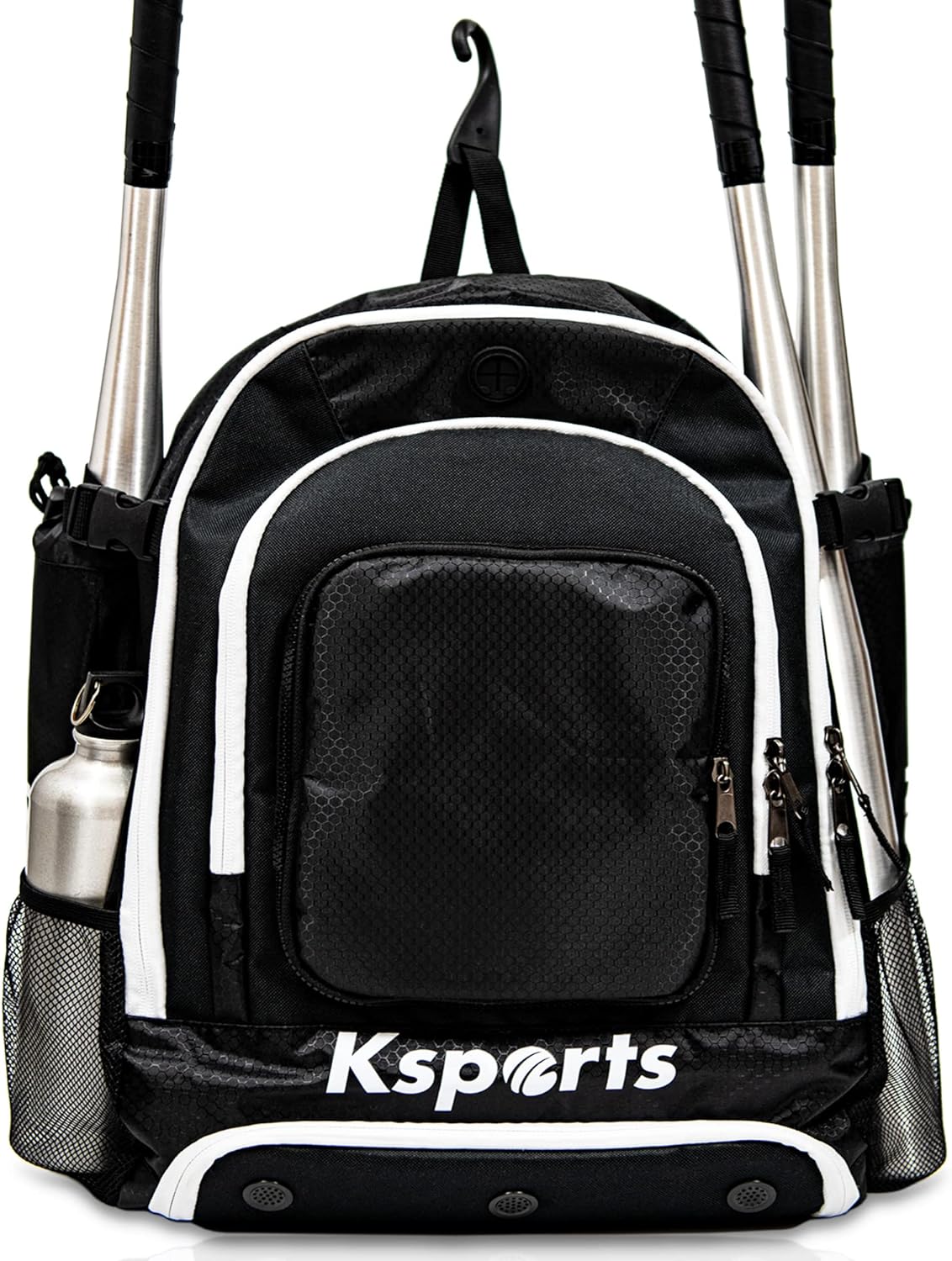 Ksports Baseball Backpack Black with White Zipper
