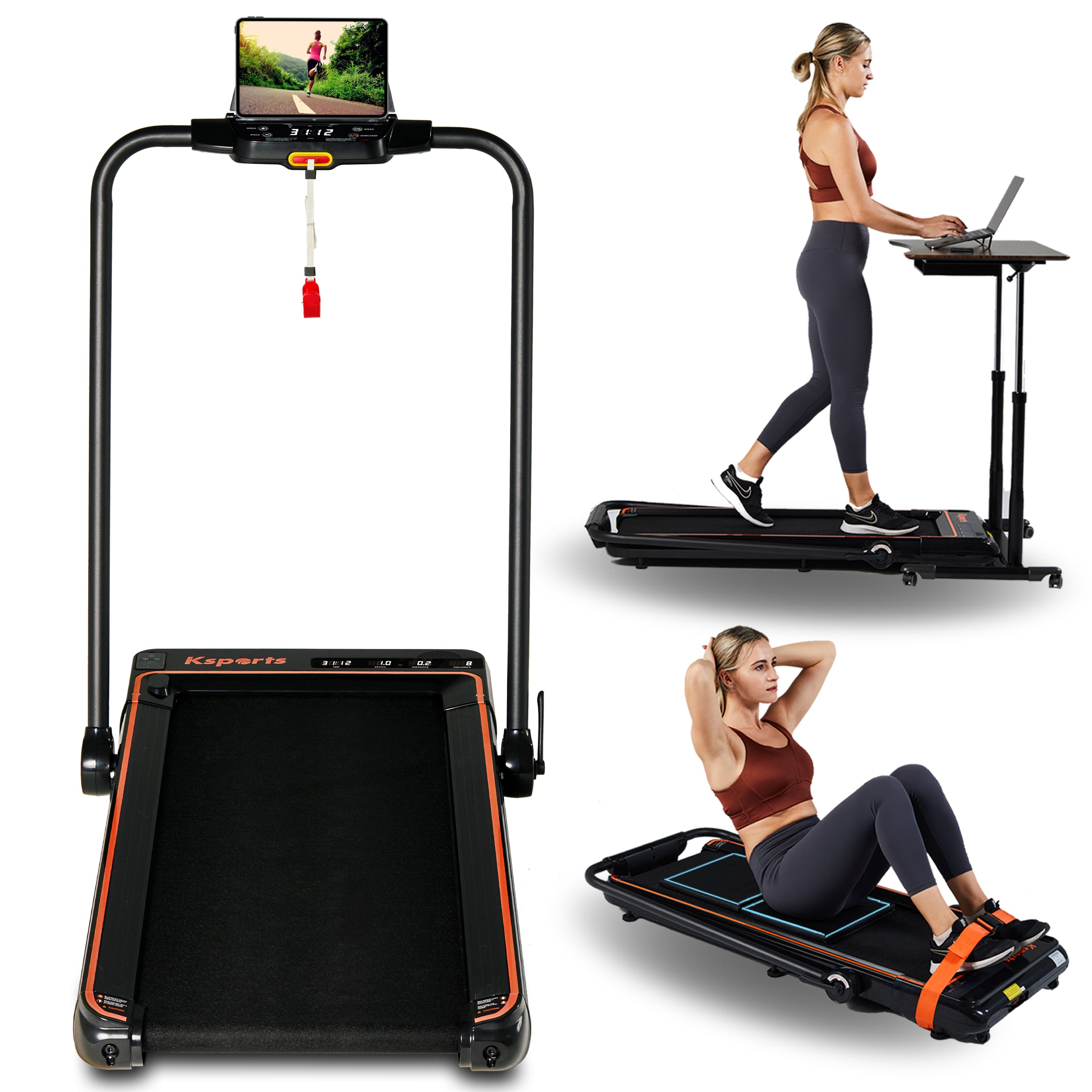 Ksports 3 in 1 Folding Treadmill Orange (KSU3001)