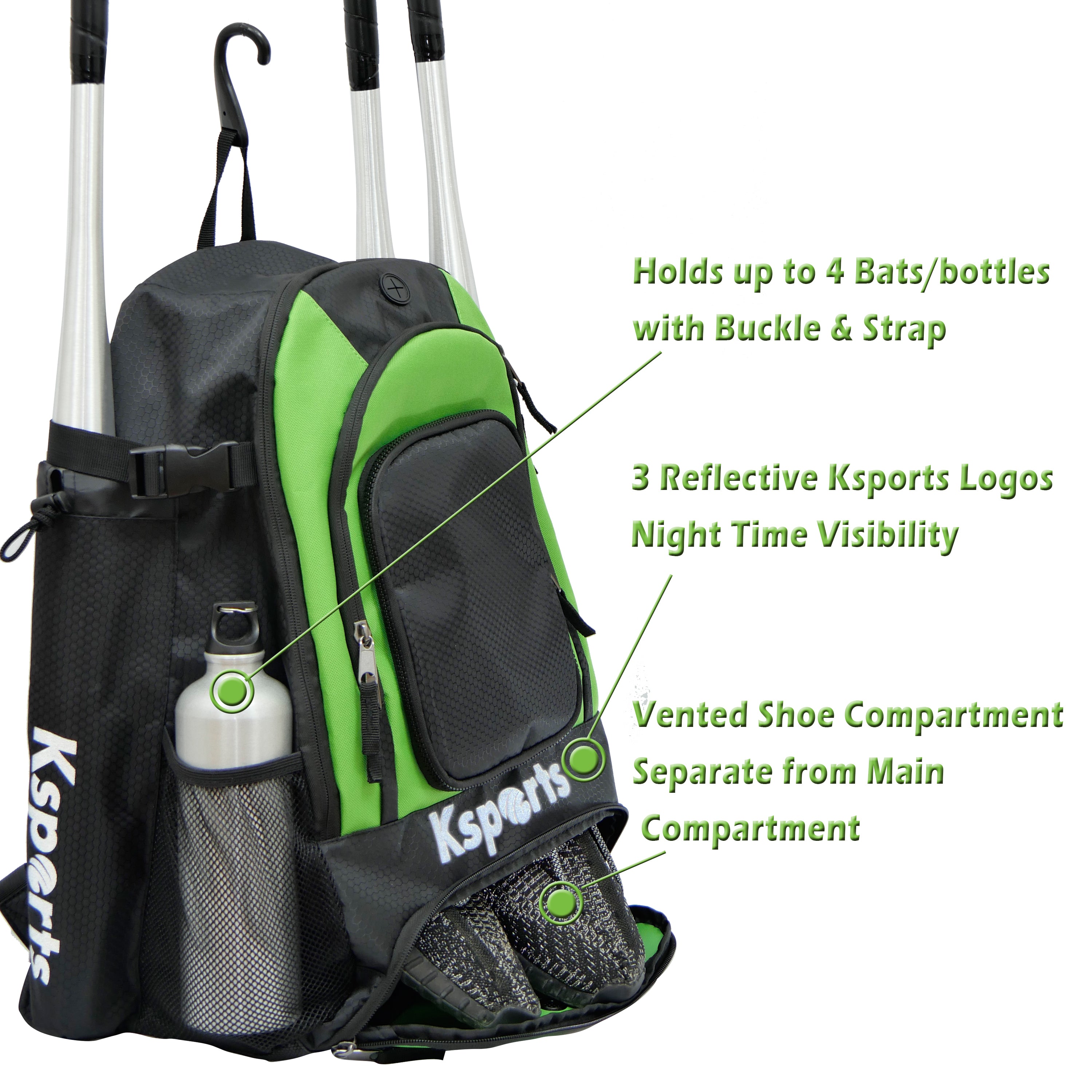Ksports Baseball Backpack Black & Green (FS1003)