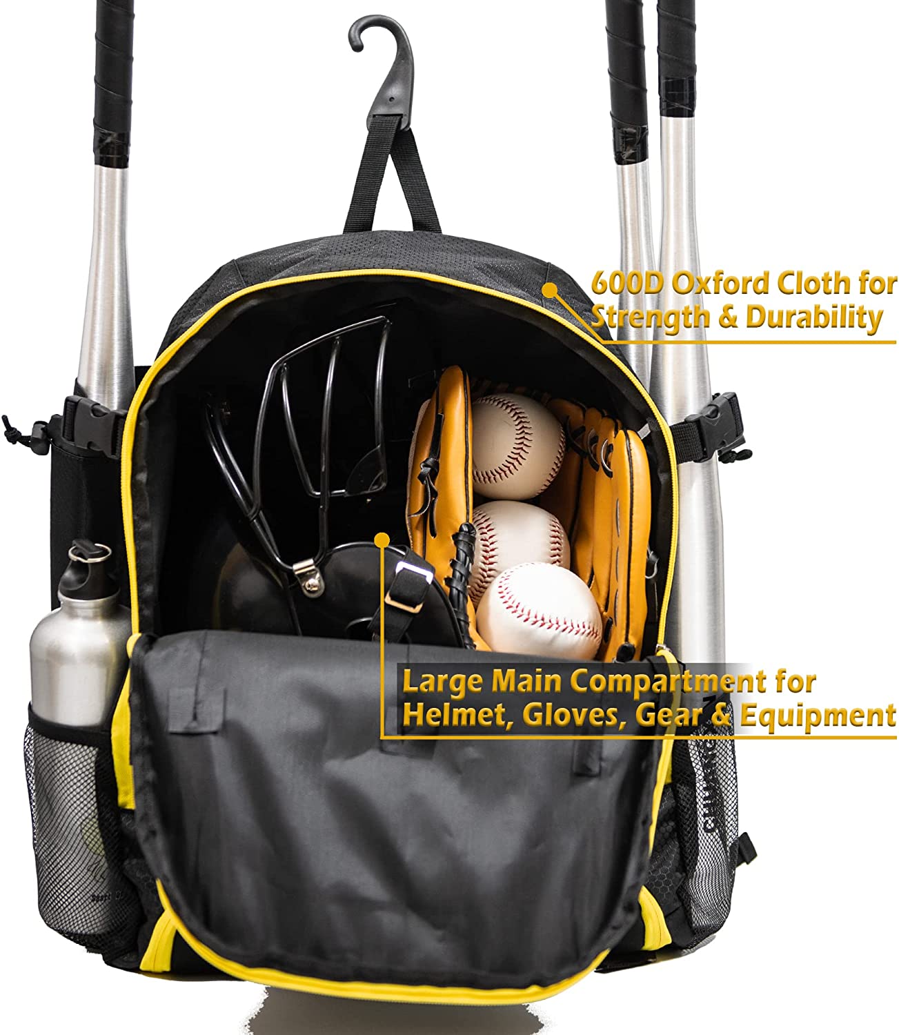 Ksports Baseball Backpack Black with Yellow Zipper (KSU6005)