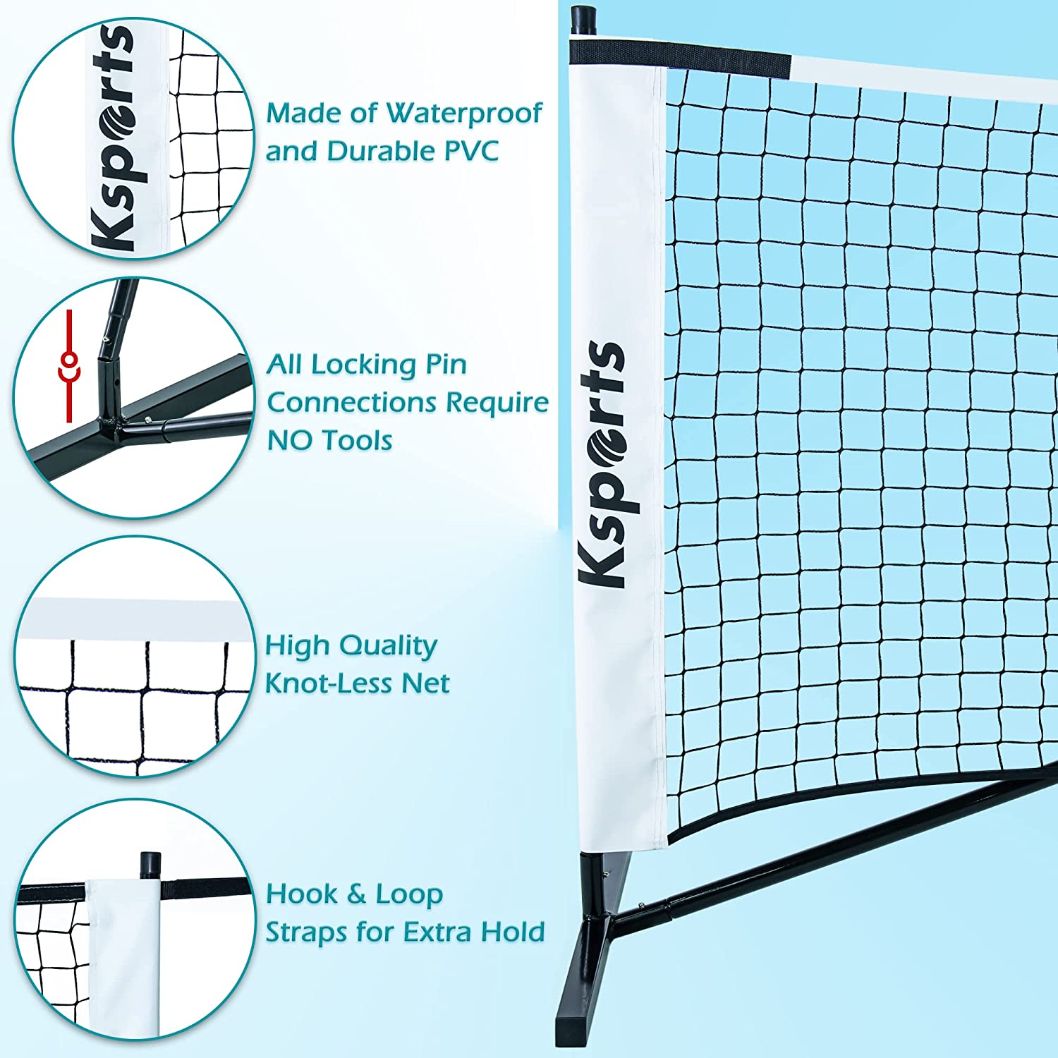 Ksports Regulation Size Pickleball Net 22 Feet White (KSU9001)