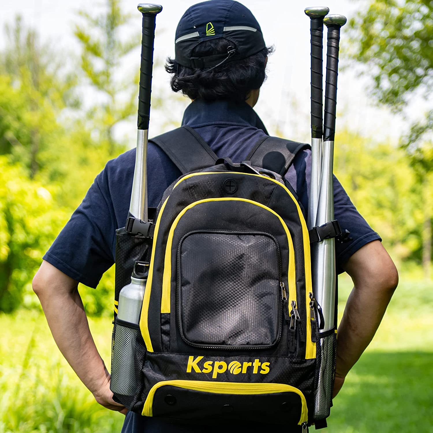 Ksports Baseball Backpack Black with Yellow Zipper (KSU6005)