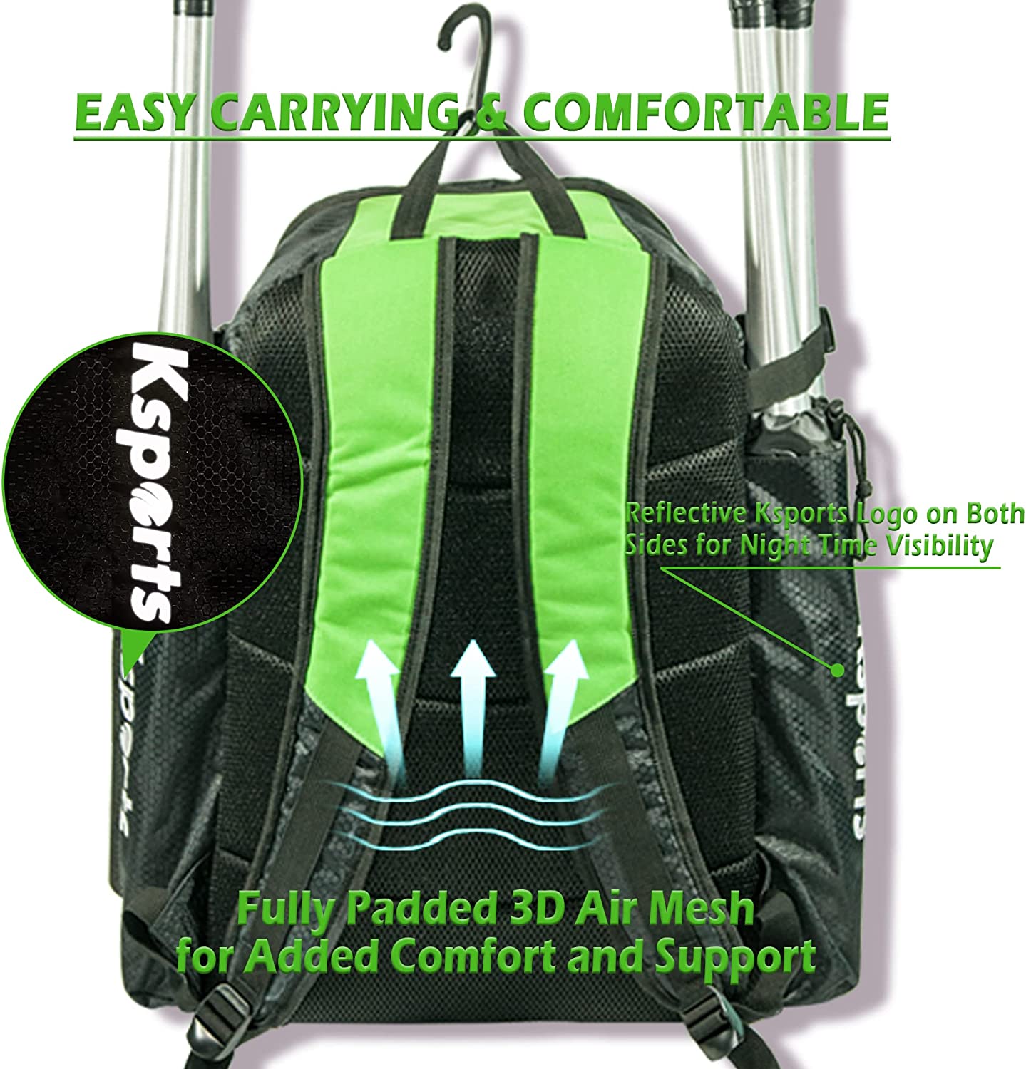 Ksports Baseball Backpack Black & Green (FS1003)