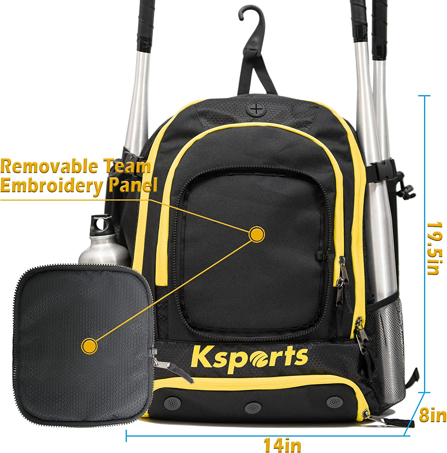 Ksports Baseball Backpack Black with Yellow Zipper (KSU6005)