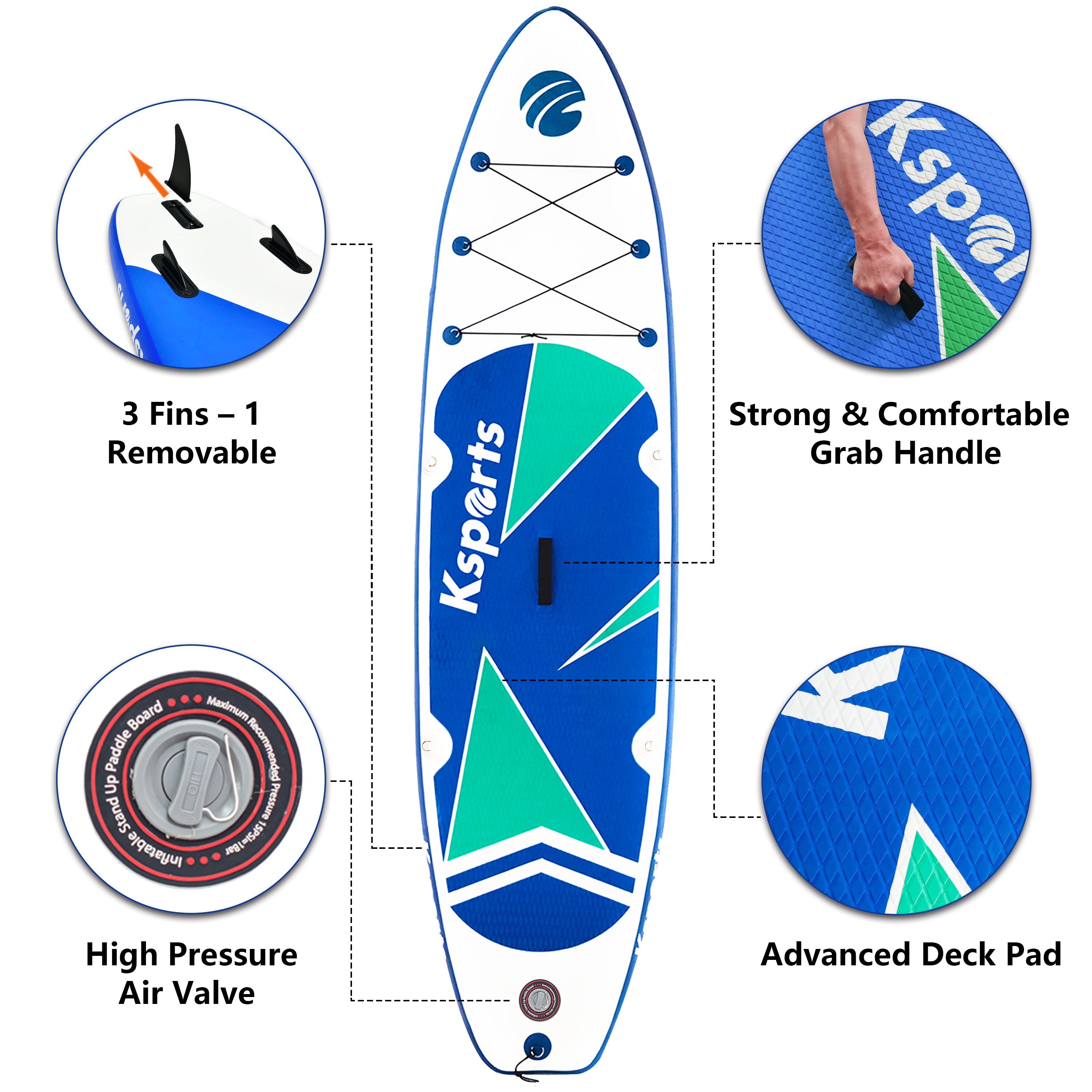 Ksports Inflatable Stand Up Paddle Board Blue (10.6ftⅹ32inⅹ6in)