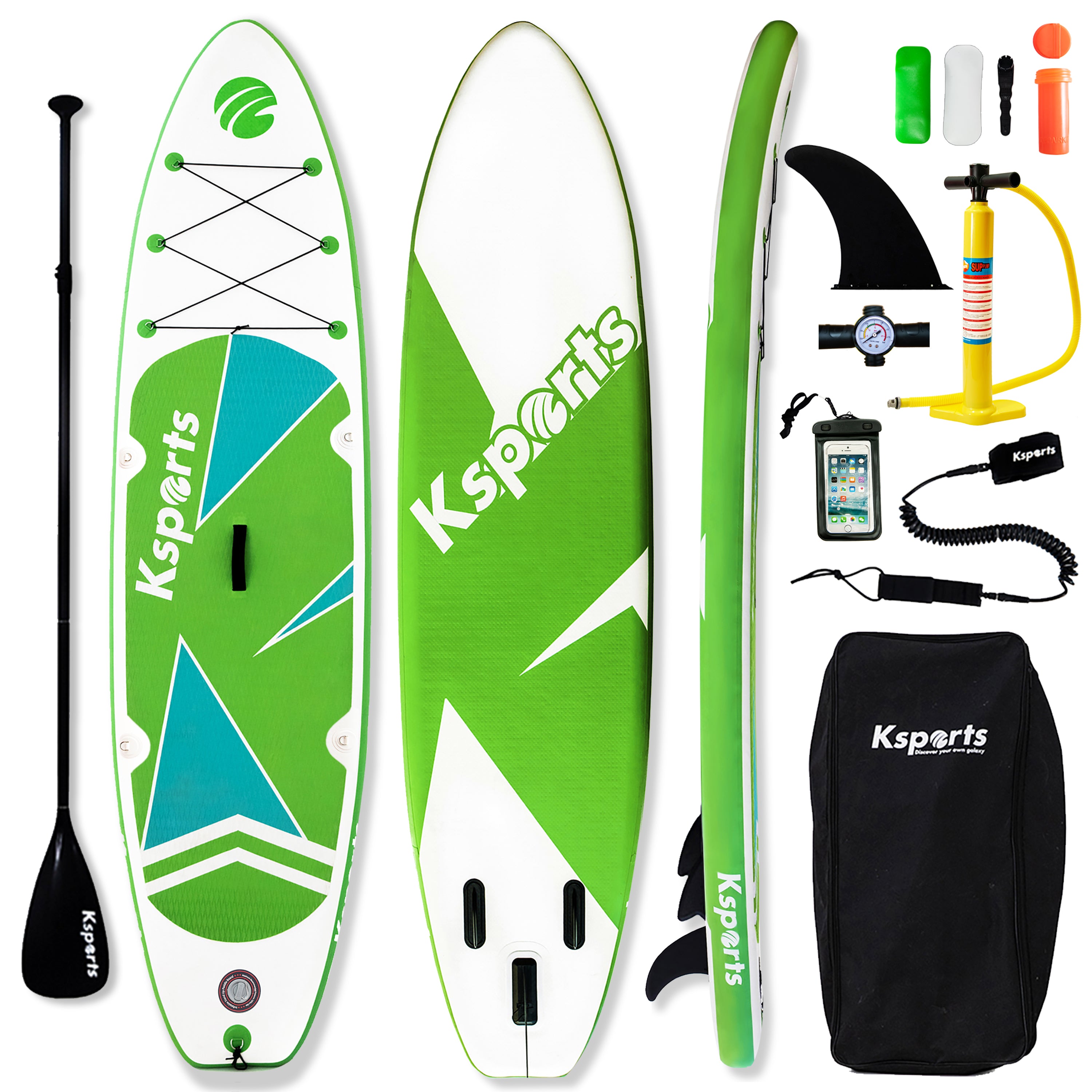 Ksports Inflatable Stand Up Paddle Board Green (10.6ftⅹ32inⅹ6in)