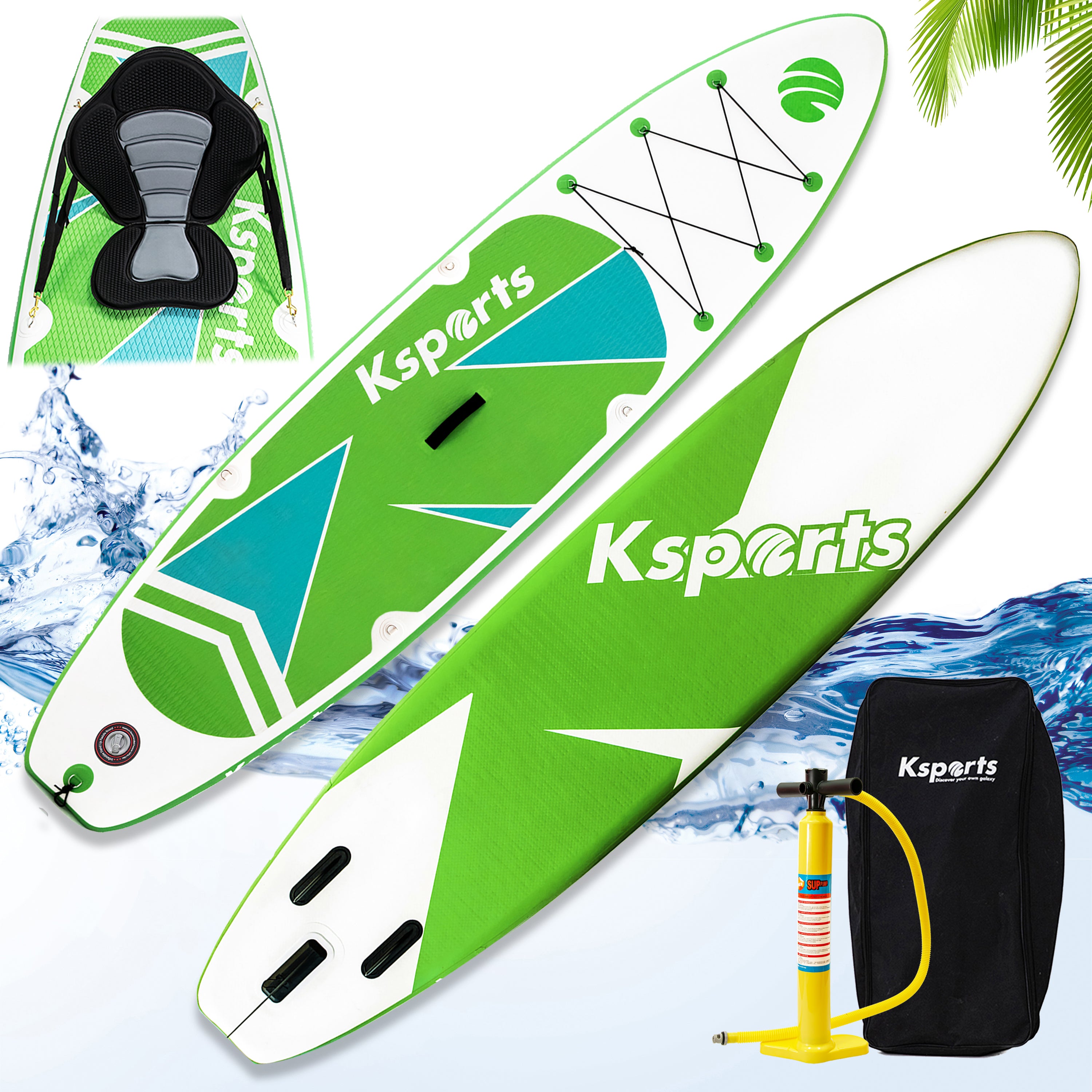 Ksports Inflatable Stand Up Paddle Board Green (10.6ftⅹ32inⅹ6in)