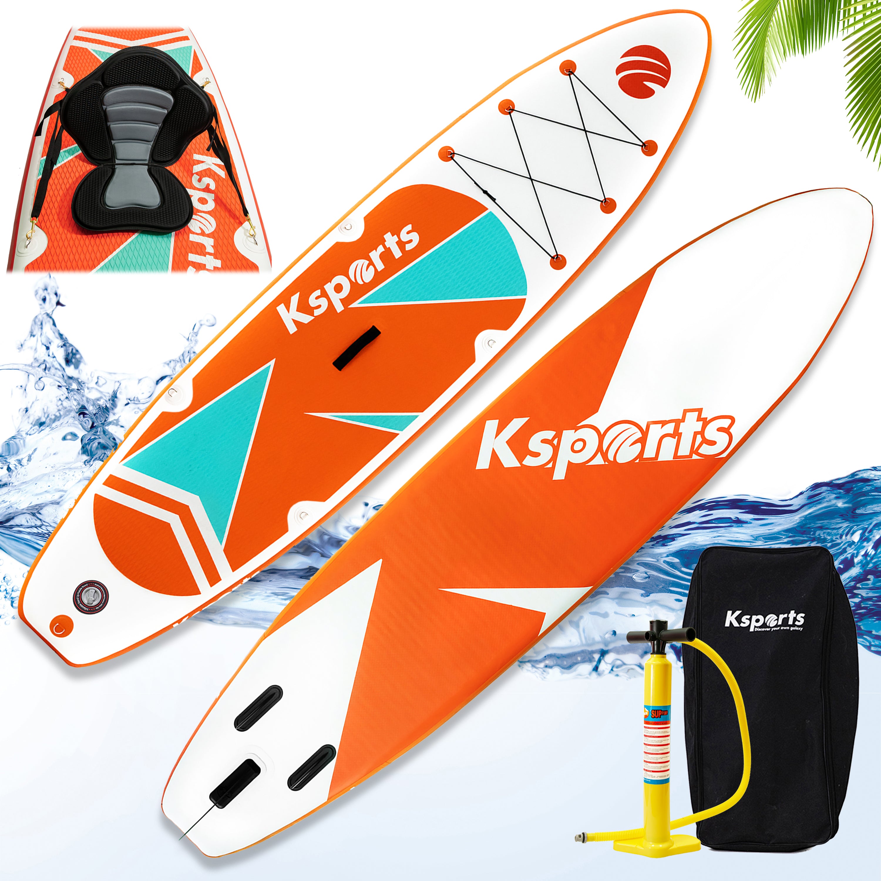 Ksports Inflatable Stand Up Paddle Board Orange (10.6ftⅹ32inⅹ6in)