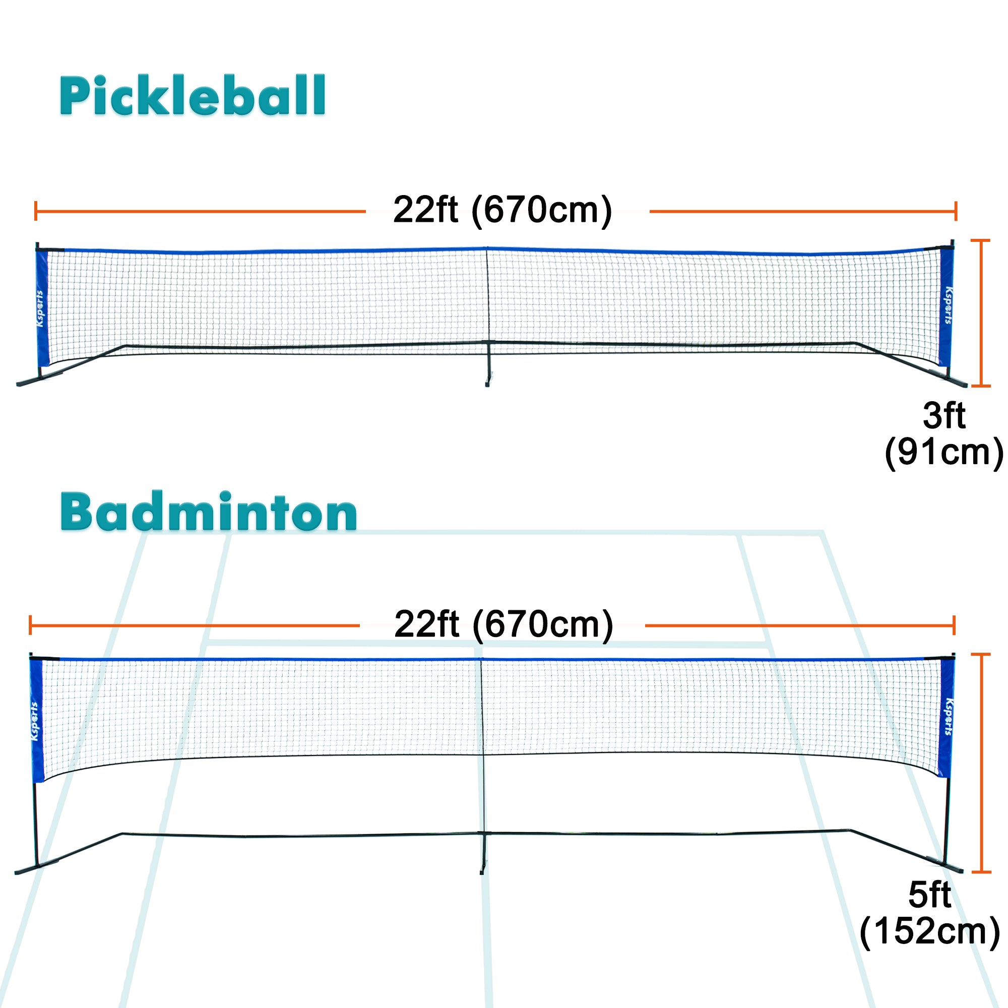 Ksports Regulation Size Pickleball Net 22 Feet Blue (KSU9003)