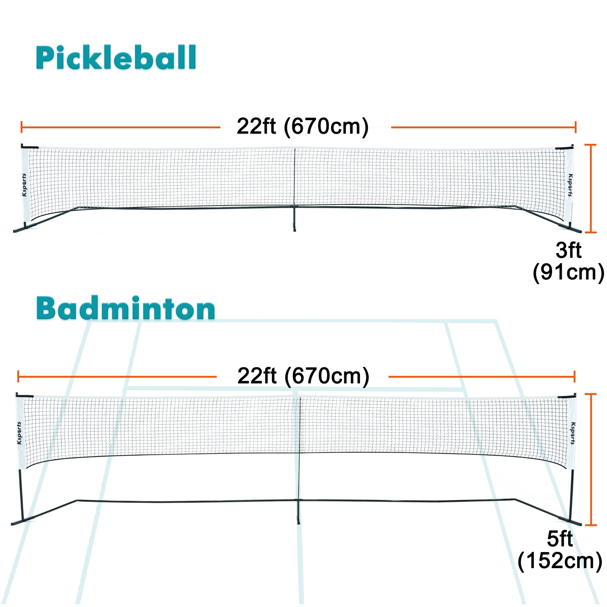 Ksports Regulation Size Pickleball Net 22 Feet White